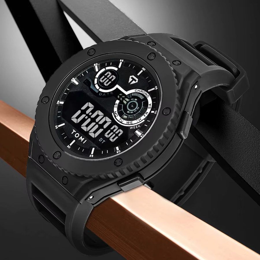 TOMI Digitaluhr, Herren, Kunststoff, Schwarz, Army green, Datum, 3 ATM - Bild 2