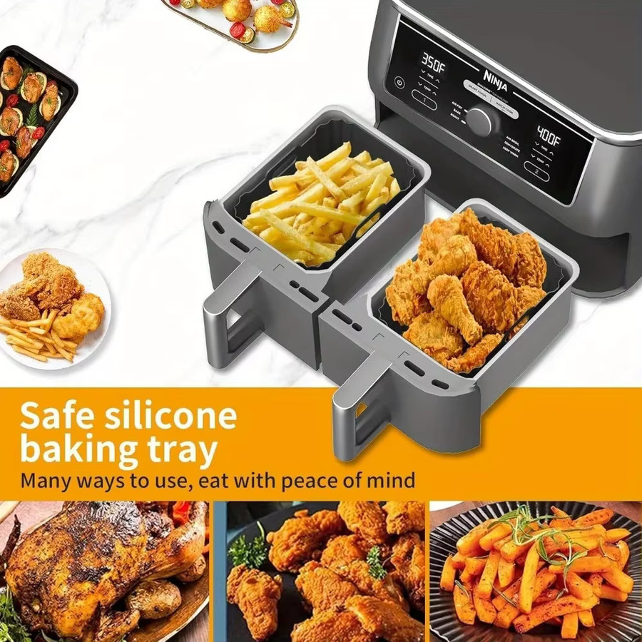 2 Stück Ninja Silikon-Backformen für DZ401, DZ550, DZ302 und Foodi Dual Air Fryer, schwarz, antihaftbeschichtet, rechteckig - Bild 3