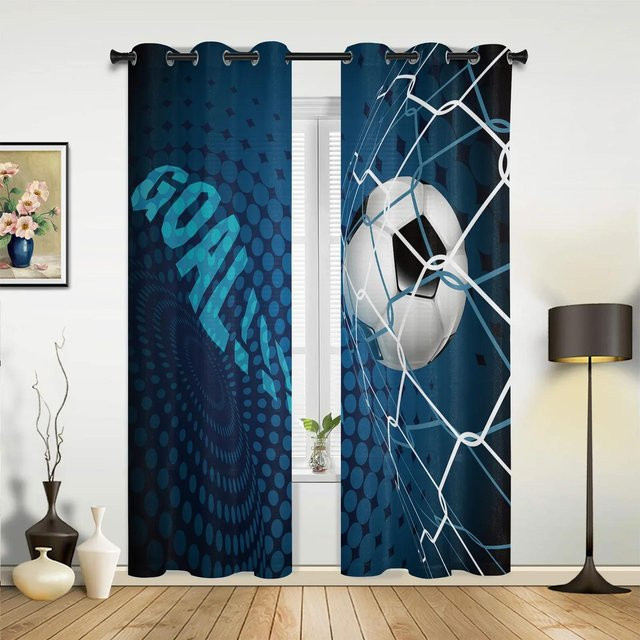Fußballfeld Design Vorhang in Grün und Blau für Schlafzimmer, Wohnzimmer oder Kinderzimmer, Breite: 135 cm, Höhe: 92 cm - Bild 1