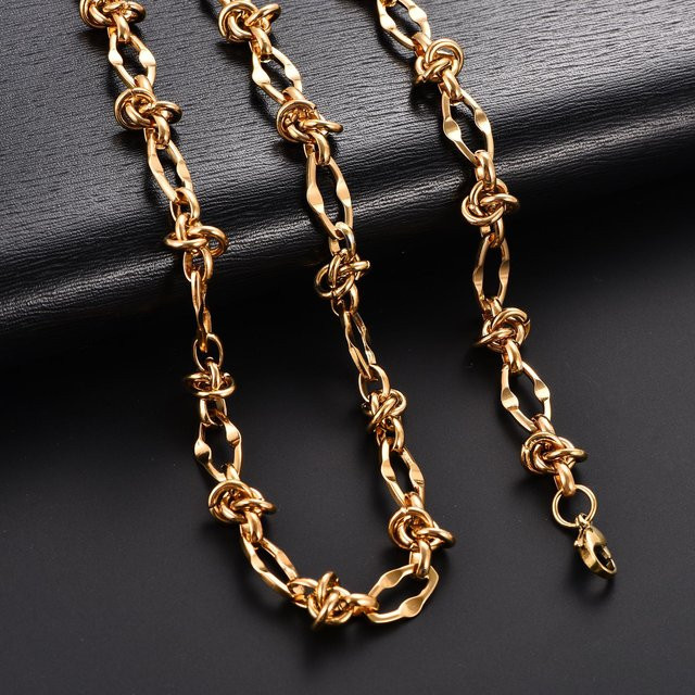 Gliederkette Edelstahl, Lippenknoten, Gold, 76 cm, Unisex - Bild 1