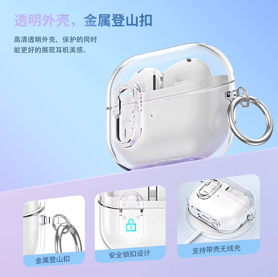 Transparente Schutzhülle für Samsung Galaxy Buds 3 und Galaxy Buds 3 Pro Ladecase mit Sicherheitsclip aus Carbonfaser-Hartschale - Bild 2