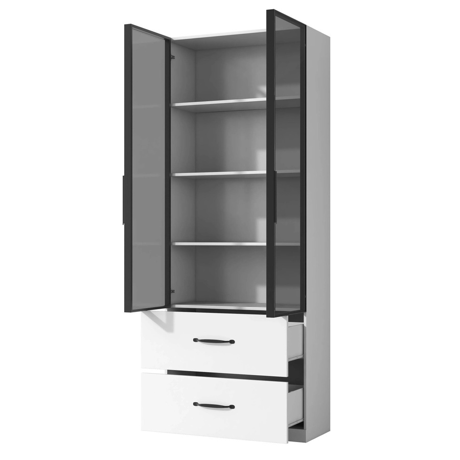 okwish LED Vitrine in Weiß mit Glasfächern und Schubladen für dein Wohnzimmer, B/T/H: 60 x 40 x 160 cm - Bild 2