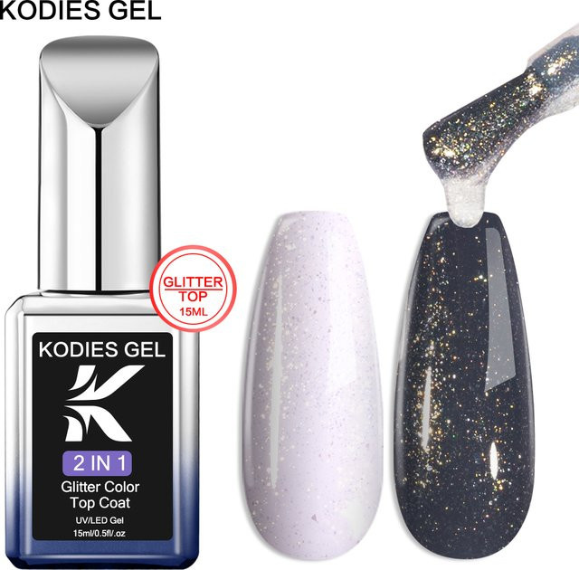 KODIES GEL Sparkling Gel Nagellack Glitter Top Coat, 15 ml, Shell Pink - Bild 1