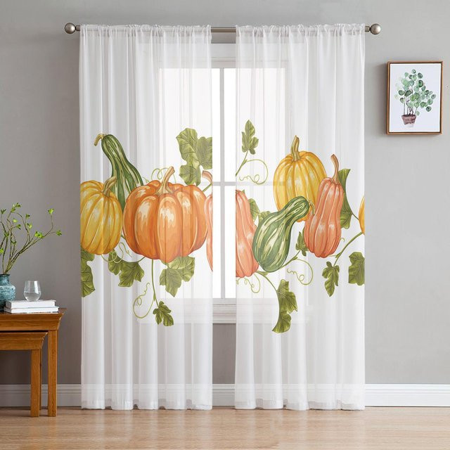 A Family Of Home Textiles Chiffon Vorhang mit Kürbis-Motiv in Weiß, B: 135 cm, H: 114 cm - Bild 1