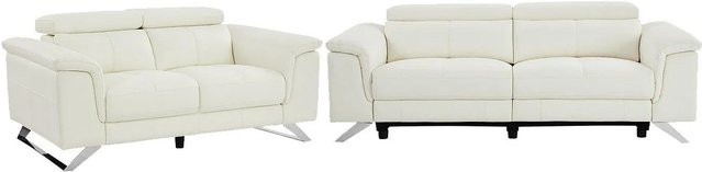 Vente-unique Couchgarnitur Breyt Weiß aus Kunstleder mit 3-Sitzer und 2-Sitzer, Breite: 220 cm, Breite: 170 cm - Bild 1