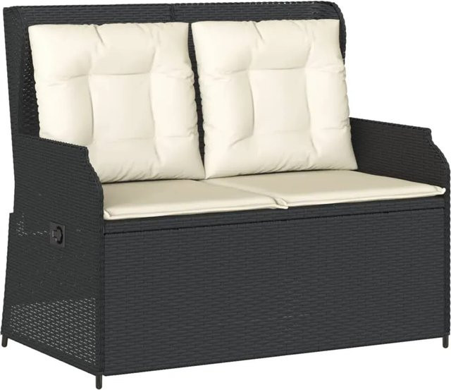 Verstellbare Gartenbank von furnicato aus schwarzem Poly-Rattan mit Kissen und Armlehnen, B/T/H: 110 x 67 x 95 cm - Bild 1