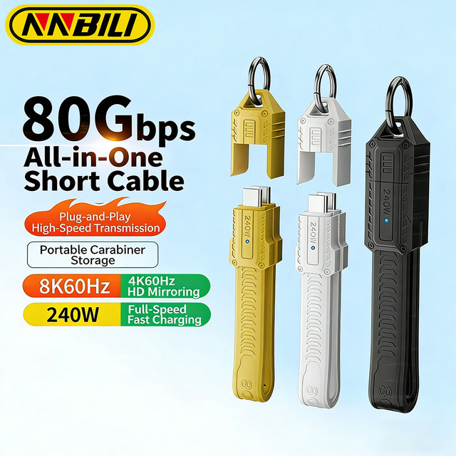 NNBILI USB 4 Kurzkabel als Schlüsselanhänger, USB-C auf Typ-C, 240W und 40Gbps, kompatibel mit Thunderbolt 3/4, iPhone 16 17 Pro und SSD, Farbe: Grau - Bild 1