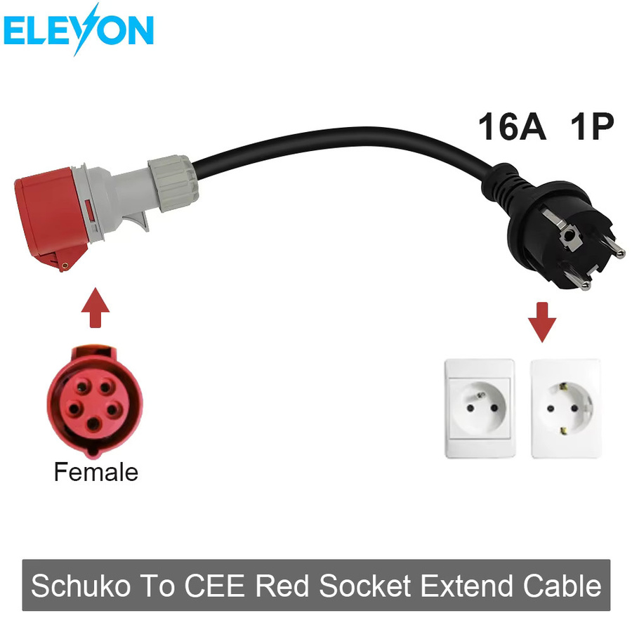 Khons Adapter CEE 16A 3-Phasen auf 16A Schuko in Rot für dein EV-Ladegerät - Bild 2