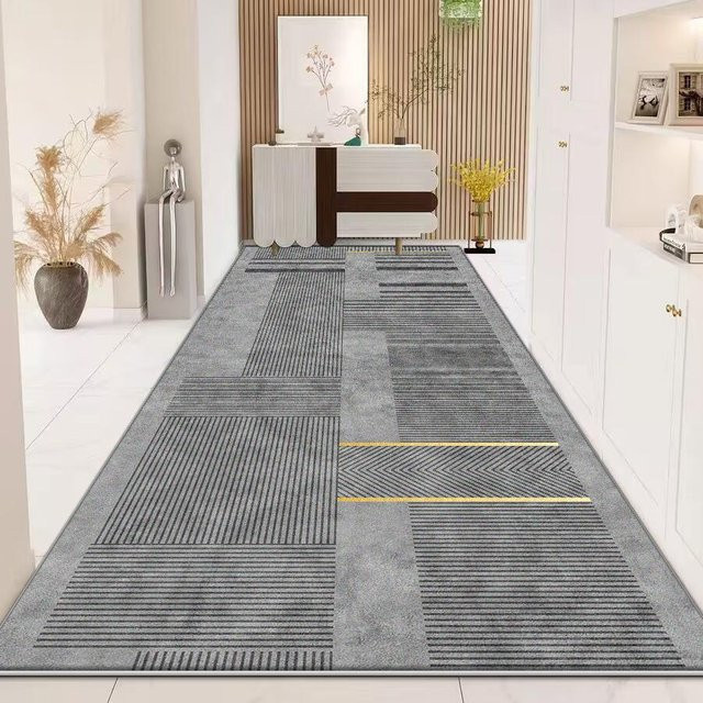 Moderner geometrischer Flurteppich HGHT in Grau, rutschfester und waschbarer Läufer aus Polyester, B/T: 160 x 200 cm - Bild 1