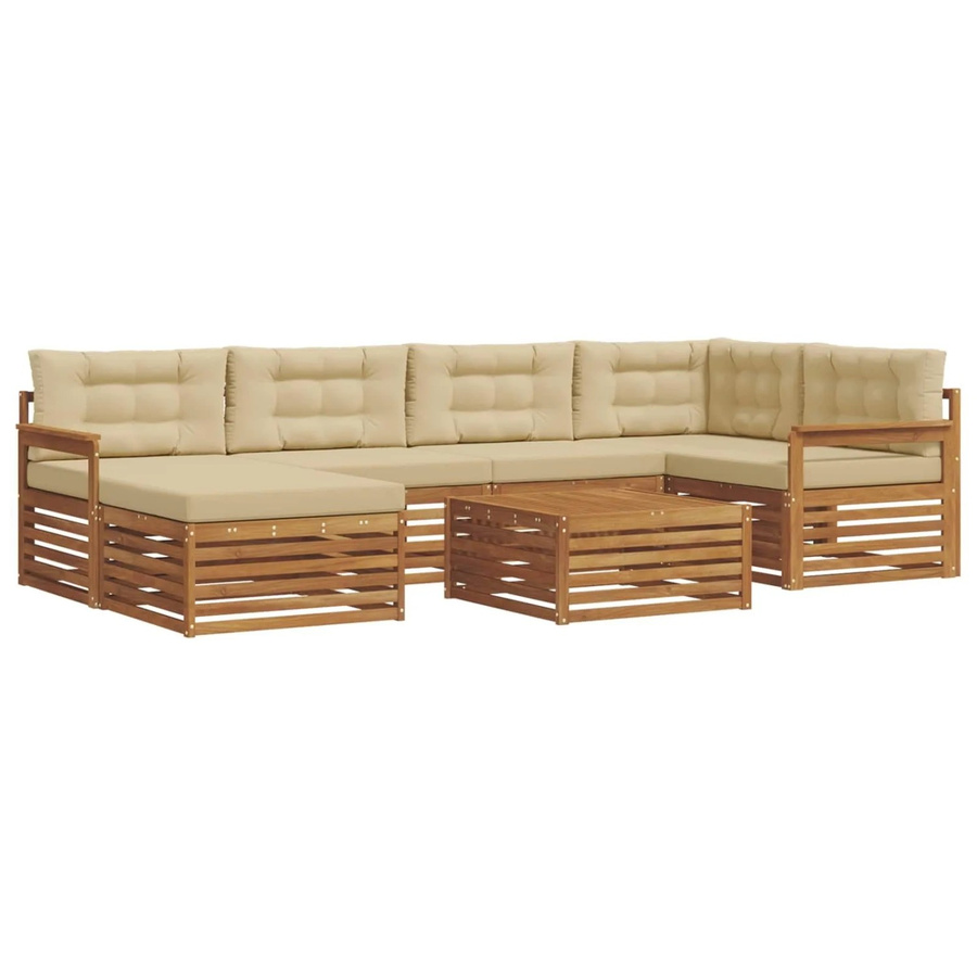 vidaXL Outdoor-Sofagarnitur 7-teilig aus Akazienholz in Natur mit beigen Polstern in L-Form - Bild 2