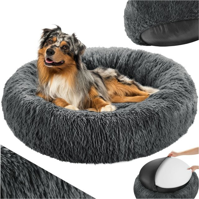 tectake Hundebett Maja rund aus Plüsch mit erhöhtem Rand und rutschfester Unterseite, Grau, Durchmesser: 70 cm, Höhe: 22 cm - Bild 1