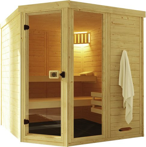 WEKA Massivholz-Elementsauna Laukkala 2 in Braun mit Fenster und 2 Saunaleuchtenset H x B x T: 144 x 192 x 200 cm - Bild 3