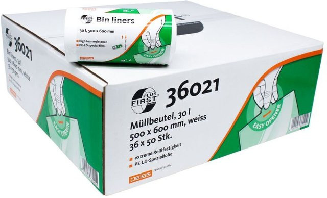 Deiss First Plus Müllbeutel 30 Liter aus Premium-LDPE, transparent, 36 Stück Packung, B/H: 50 x 60 cm - Bild 1