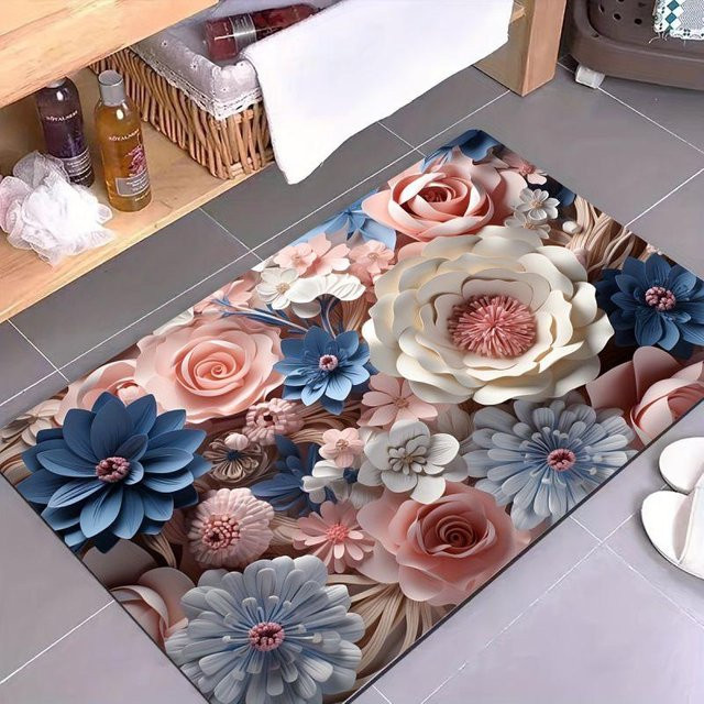 Karpetti Badematte mit 3D Blumenmuster in Multicolour, rutschfest und super saugfähig, B/T: 40 x 30 cm - Bild 1