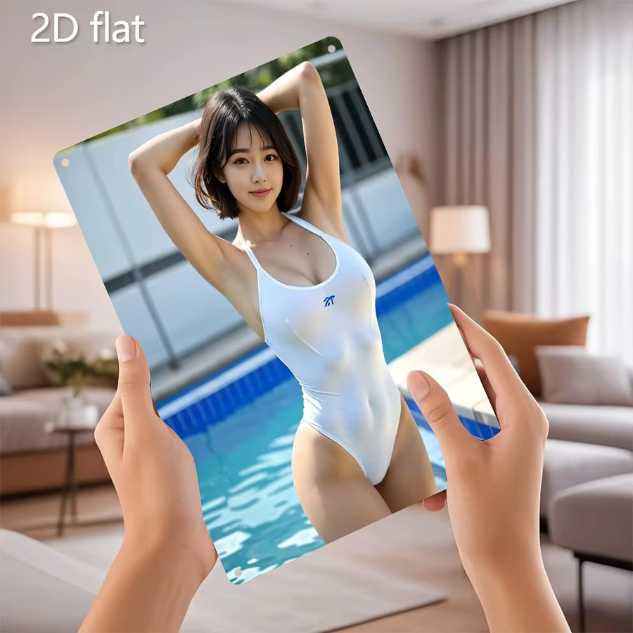 Retro-Metallblechschild Poolside Woman von CIFBUY als Wandkunst für drinnen und draußen in Multicolour - Bild 4