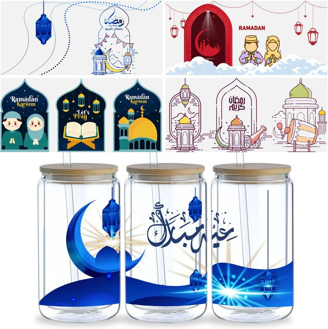 5er Set Islamische Ramadan UV DTF Cup Wraps, Wasserdichte Transfer Aufkleber für 16 Unzen Gläser, Mehrfarbig - Bild 1