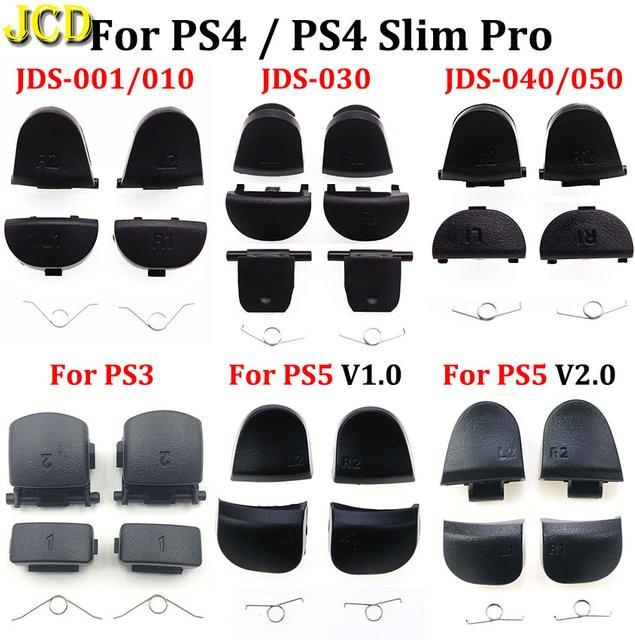 JCD Ersatz-Triggerknöpfe Set R1 L1 R2 L2 in Schwarz für PS3 PS4 Pro Slim und PS5 Controller inklusive Feder - Bild 1
