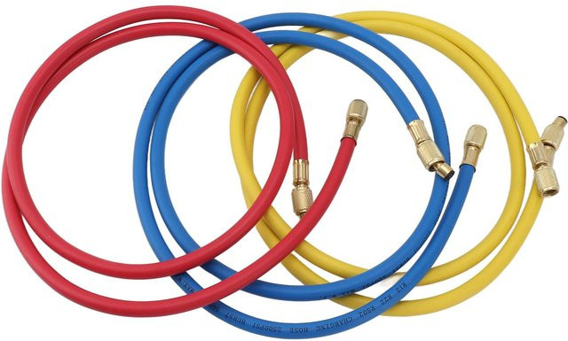mfySpace Kältemittel-Füllschlauch Set für Klimaanlagen, 3 Stück, 1/4 Zoll, Passend für R12 R22 R502, Farben: Blau, Rot, Gelb, Länge: 150 cm - Bild 1