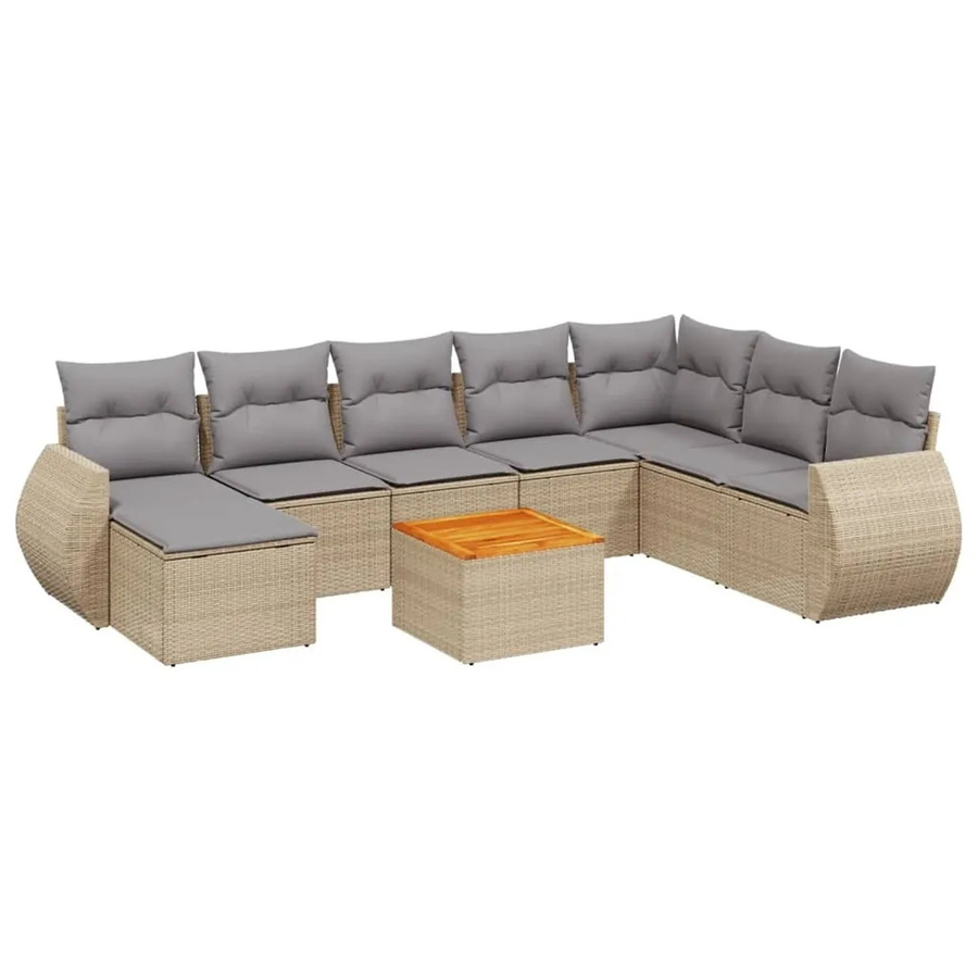 vidaXL 9-teilige Garten-Sofagarnitur in L-Form aus PE-Rattan und pulverbeschichtetem Stahl mit Kissen in Beige - Bild 2