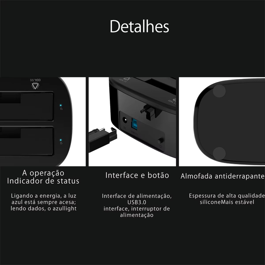 ORICO Dual-Bay HDD-Dockingstation USB 3.0 und USB-C für 2,5 und 3,5 Zoll SATA-Festplatten, Schwarz - Bild 4