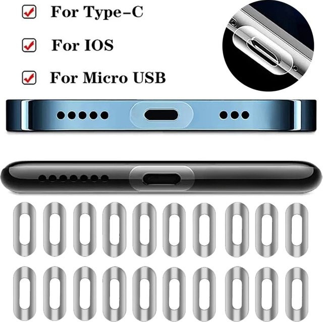 10er Set Universal Ladeport Schutzfolien für iOS, USB-C und Micro USB in Transparent von abay - Bild 1