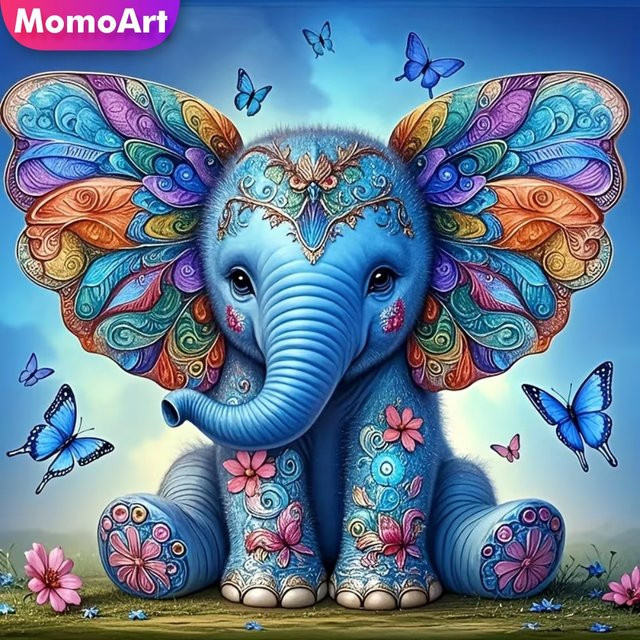 Momoart Diamant-Stickerei Elefant und Schmetterling DIY Diamant-Mosaik Tier-Gemälde in Multicolour, B/T/H: 20 x 20 x 20 cm - Bild 1