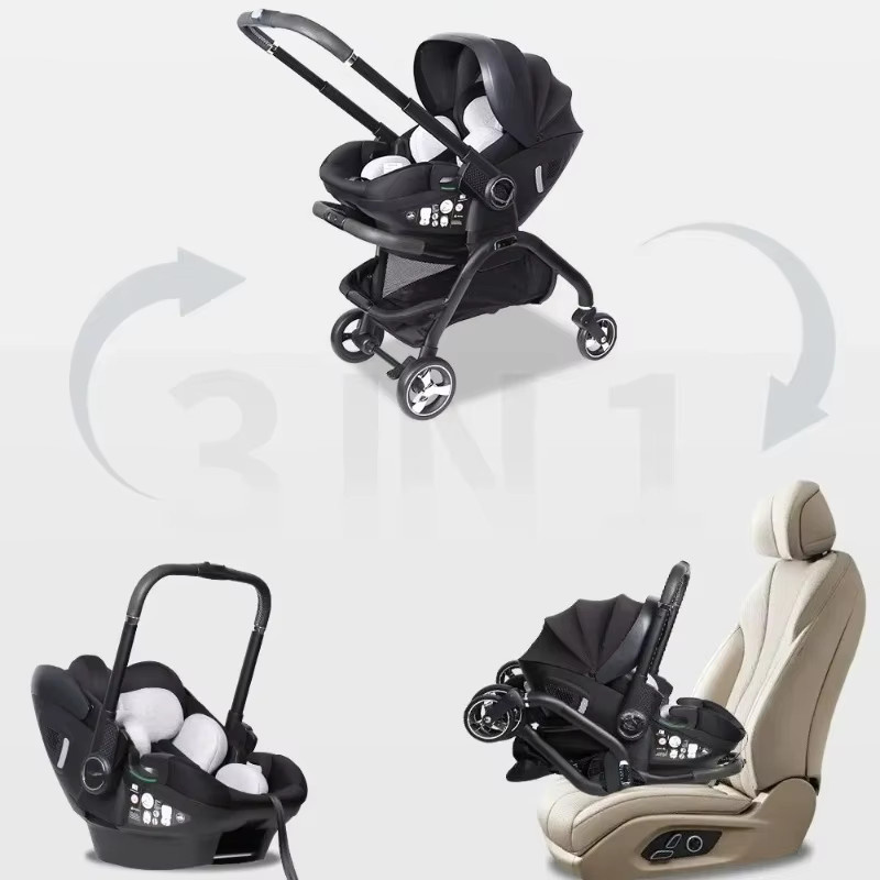 LUVCHAIN 3-in-1 Kombi-Kinderwagen mit Babyautositz für Neugeborene in Grau und Schwarz - Bild 4