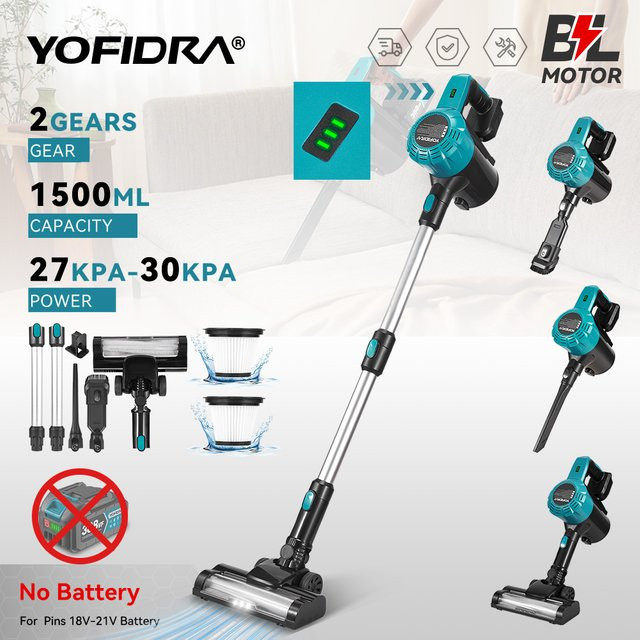 YOFIDRA Akku Staubsauger für Makita 18V Akku, kabelloser Handstaubsauger für Haus und Auto, Blau, 1500 ml - Bild 1