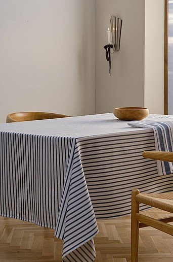 Jotex Tischdecke HENRI gestreift in Blau und Weiß aus Baumwolle, Breite: 145 cm - Bild 1