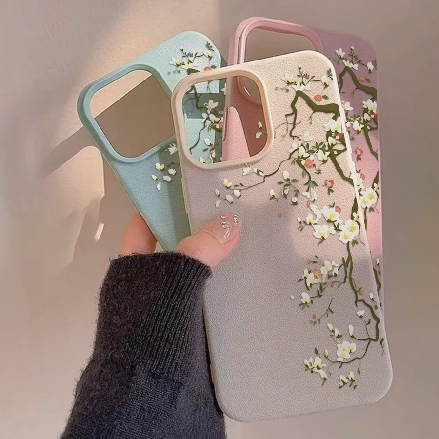 AKABEILA Leder-Silikon-Handyhülle mit Blumenmuster für iPhone, Stoßfeste Schutzhülle in Grün und Multicolour - Bild 2