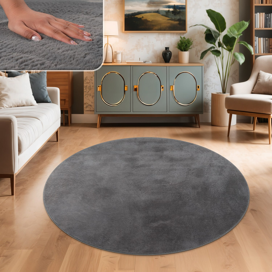 Runder Teppich Solina in Anthrazit, Durchmesser: 100 cm, aus pflegeleichtem Polyester - Bild 2