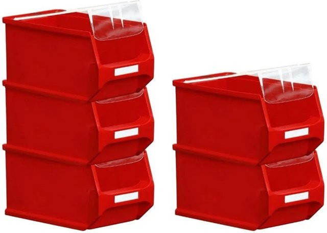 PROREGAL SparSet 5 x Rote Sichtlagerbox 3.0 mit Abdeckung, Sichtlagerbehälter stapelbar mit Griffen, H x B x T: 12,5 x 14,5 x 23,5 cm - Bild 1