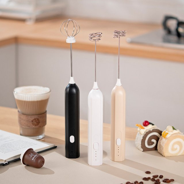 XIADYINJIA Elektrischer Schaumerzeuger Kabellos in Schwarz, 3-Gang Kaffeemixer und wiederaufladbarer Handmixer als Eierschläger und Milchschaumerzeuger - Bild 1