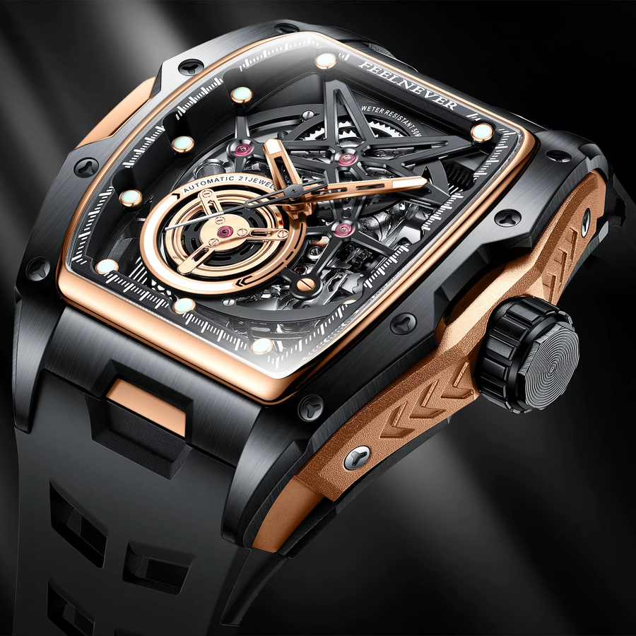 FeelNever Automatik-Herrenuhr, Tonneau, Edelstahl, Bicolor, Saphirglas - Bild 4