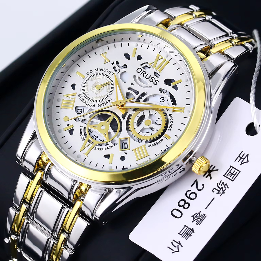 ORUSS Armbanduhr Quarz, Edelstahl, Herren, Weiß, Gold - Bild 2