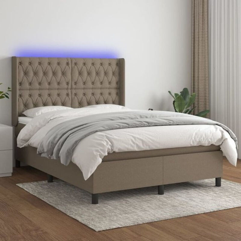 vidaxl Boxspringbett mit Matratze in Taupe meliert, Stoff, B/T/H: 190 x 140 x 118 cm - Bild 1