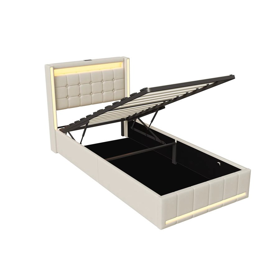 Superaly Polsterbett mit Stauraum und zwei Schubladen in Beige, B/T/H: 90 x 200 cm - Bild 3