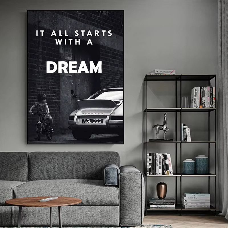 Dekorative Leinwand Wandkunst It All Starts with a Dream in Schwarz und Weiß - Bild 4