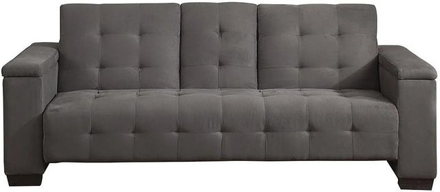 Vente-unique Schlafsofa Devonshire in Grau mit Mikrofaser und Punktsteppung, Breite: 218 cm - Bild 1