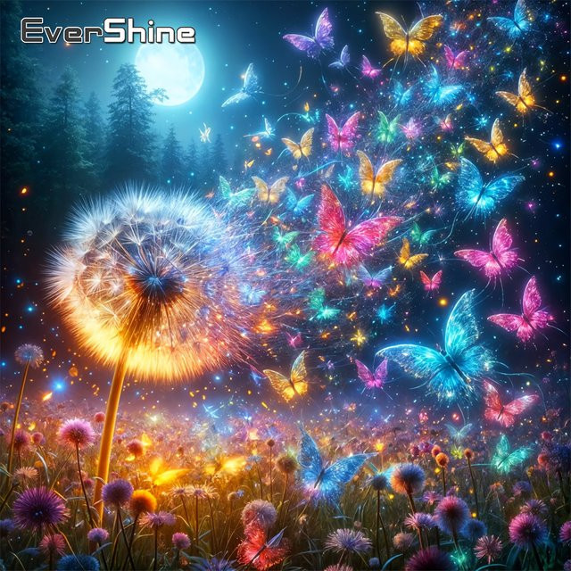 Evershine 5D Diamant Mosaik DIY Set Löwenzahn Blume mit Schmetterling, Acryl Handarbeit in Multicolour, B/H: 20 x 20 cm - Bild 1