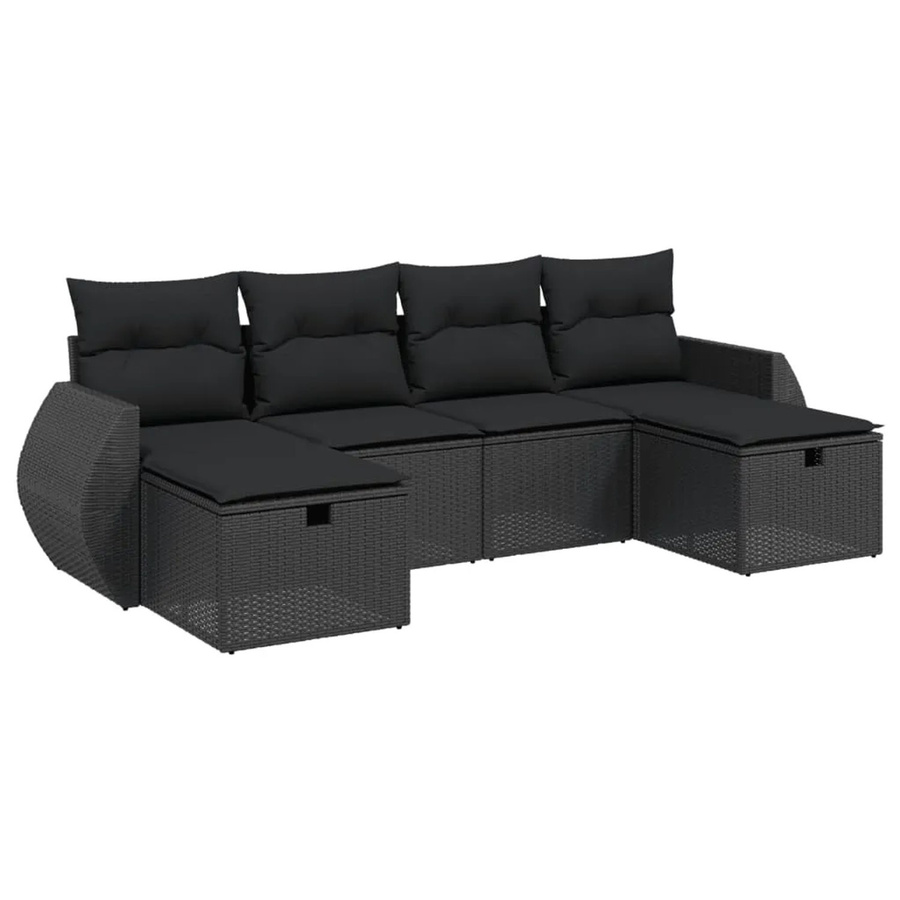 vidaXL 6-tlg Garten-Sofagarnitur aus Poly Rattan mit Kissen in Schwarz Modell 129 - Bild 2