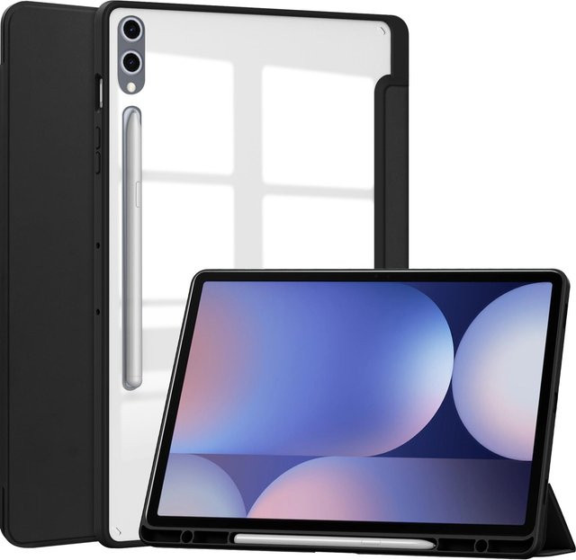 Transparente Schutzhülle mit Ständerfunktion für Samsung Galaxy Tab S10 Plus 12,4 Zoll in Schwarz - Bild 1