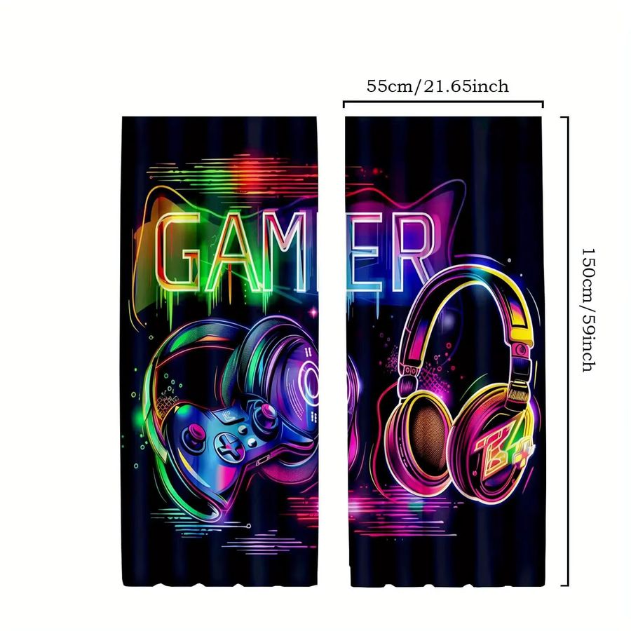 VIKAMA 2-teiliges Set Vorhänge im Cyberpunk-Stil für Wohnzimmer und Kinderzimmer, Multicolor, Polyester - Bild 2