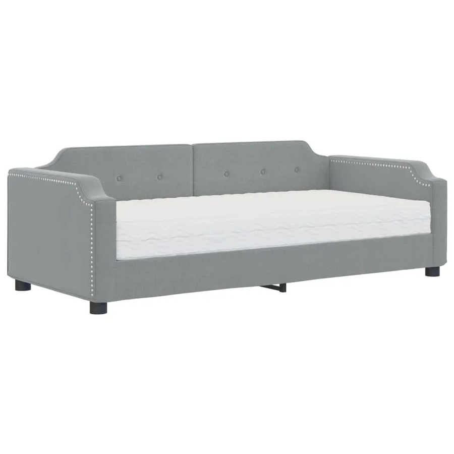 vidaXL Tagesbett mit Matratze in Grau, gepolstert mit Armlehnen und Schlaffunktion, B/T/H: 90 x 190 cm - Bild 2