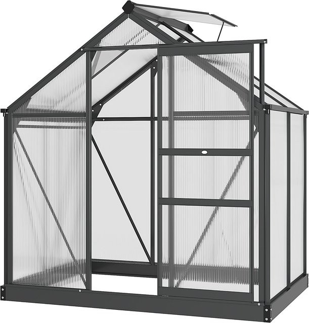 Outsunny Gewächshaus aus Aluminium mit Polycarbonat-Dachfenster und Schiebetür, Anthrazit, B/T/H: 190 x 132 x 201 cm - Bild 1