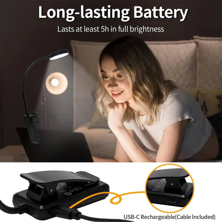 DBF Flexible Clip-On LED-Buchlampe in Schwarz mit Touch-Steuerung, dimmbar und USB-aufladbar - Bild 6
