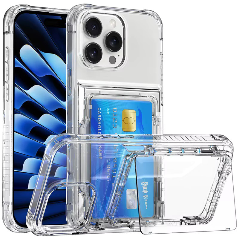 NMEGOU Transparente Stoßfeste Handyhülle mit 4 Kreditkartenhalter für iPhone 16 15 14 13 12 11 Pro Max und weitere Modelle - Bild 5