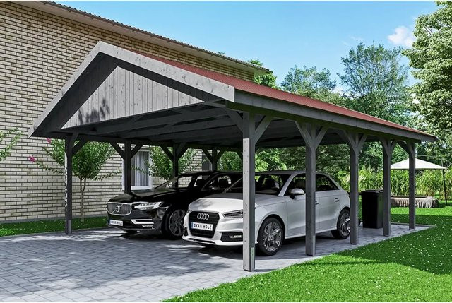 Skan Holz Carport Wallgau Satteldach aus Fichte in Grau, B: 620 cm, T: 750 cm, H: 354 cm - Bild 1