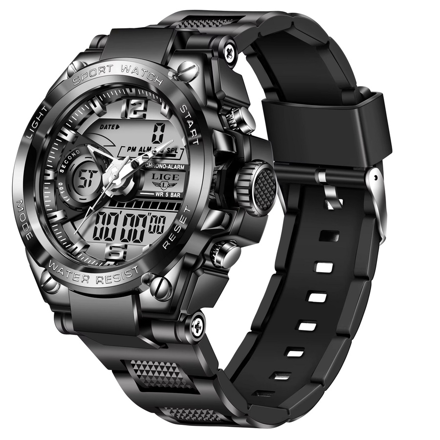 LIGE Digitaluhr, Schwarz, Herren, Rund - Bild 7