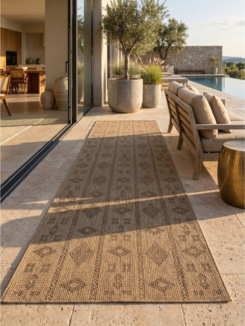 Kadima Design Outdoorteppich KASBERG im Vintage-Boho-Stil, Schwarz/Beige, B: 80 cm, L: 250 cm - Bild 1